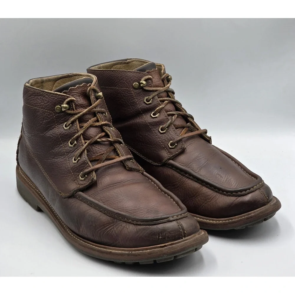OluKai Kohala Boots Mens 11 Brown Leather Moc Toe Lace Up Casual Comfort Shoes